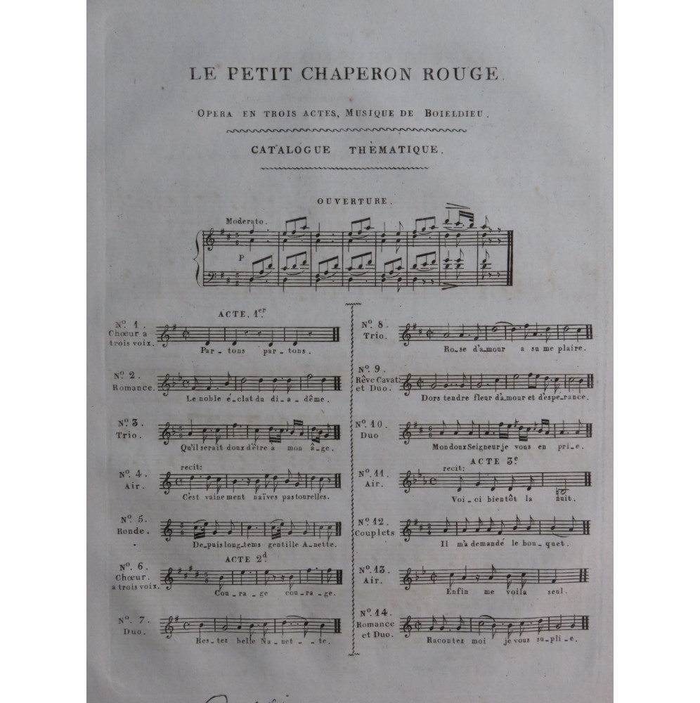 BOIELDIEU Adrien Le Petit Chaperon Rouge No 14 Chant Piano ca1820