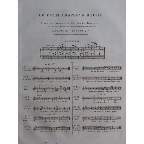 BOIELDIEU Adrien Le Petit Chaperon Rouge No 14 Chant Piano ca1820