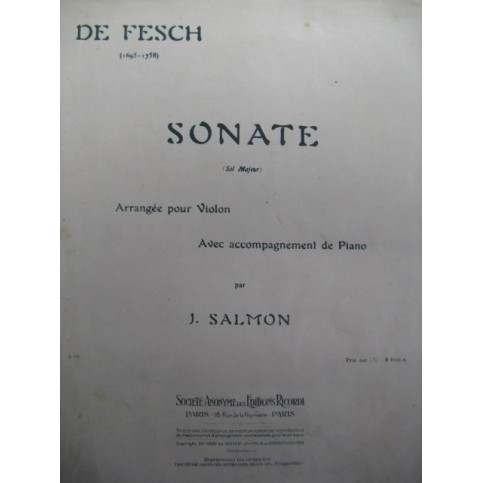 DE FESCH Sonate Violon Piano 1914