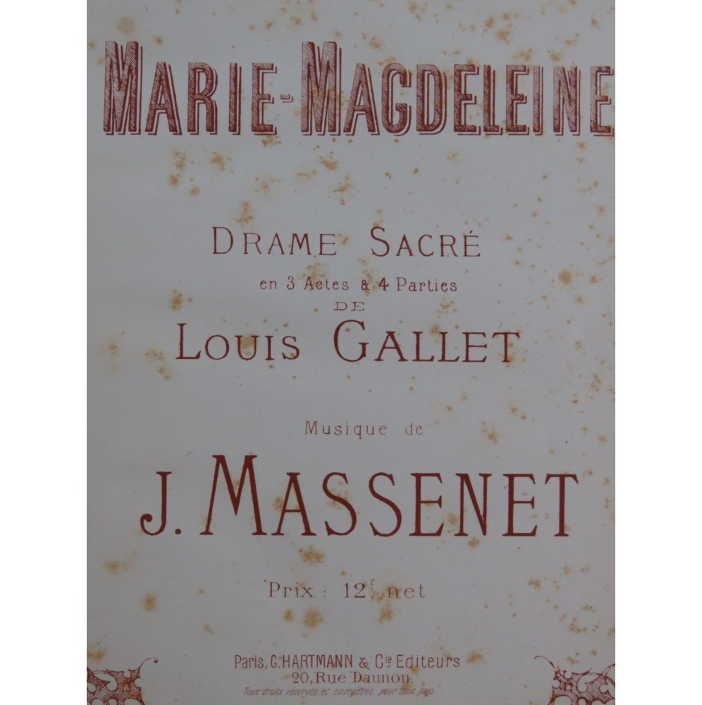 MASSENET Jules Marie-Magdeleine Piano Chant 1892