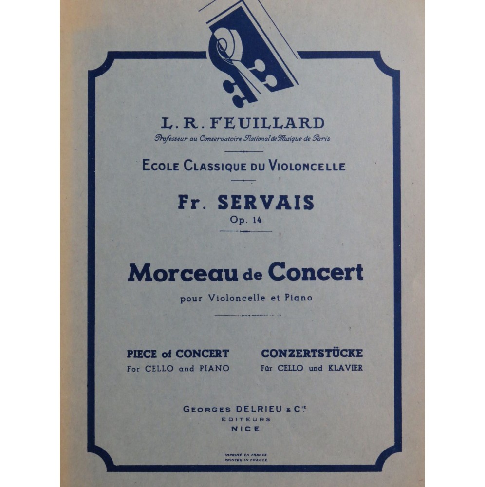 SERVAIS F. Morceau de Concert op 14 Piano Violoncelle 1930