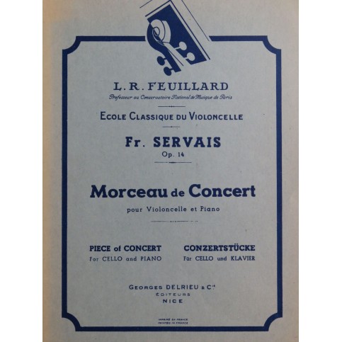 SERVAIS F. Morceau de Concert op 14 Piano Violoncelle 1930
