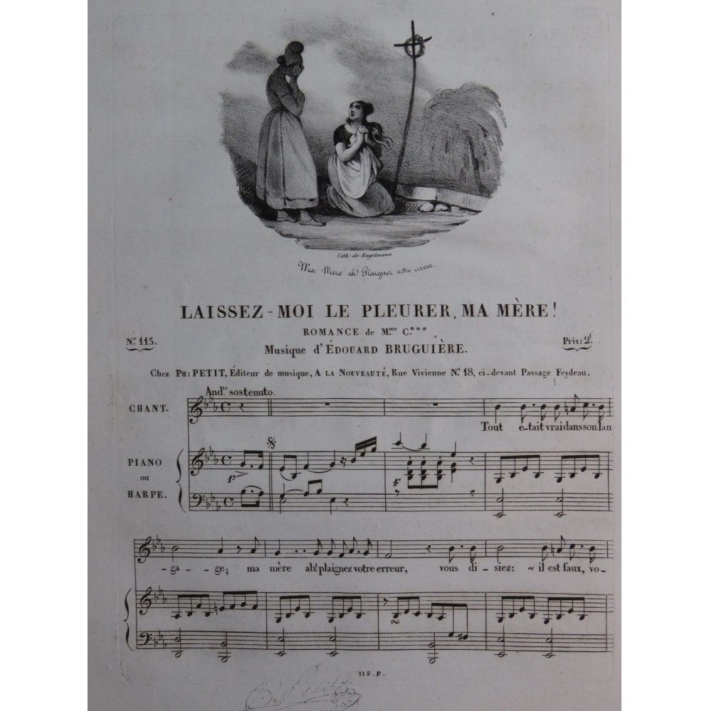 BRUGUIÈRE Édouard Laissez moi le pleurer, ma mère ! Chant Piano ou Harpe ca1830