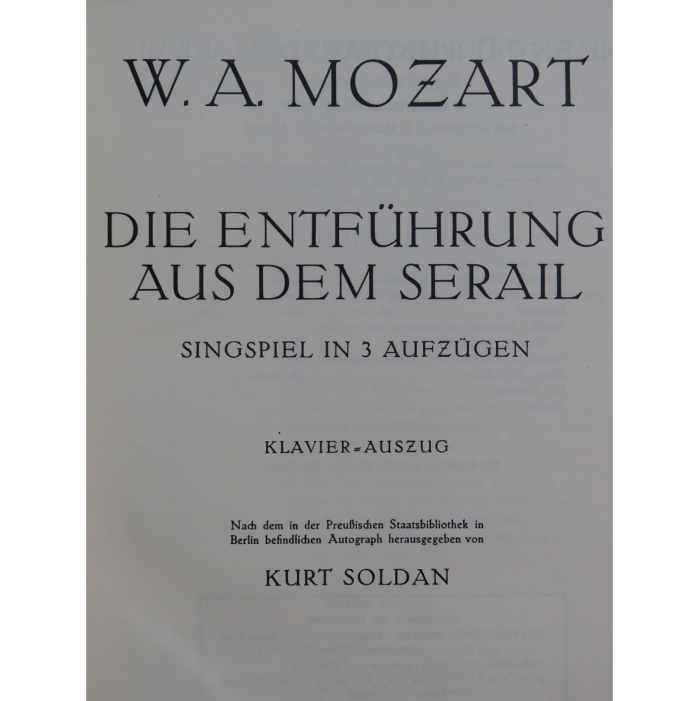 MOZART W. A. Die Entführung Aus Dem Serail Opéra Chant Piano 1956