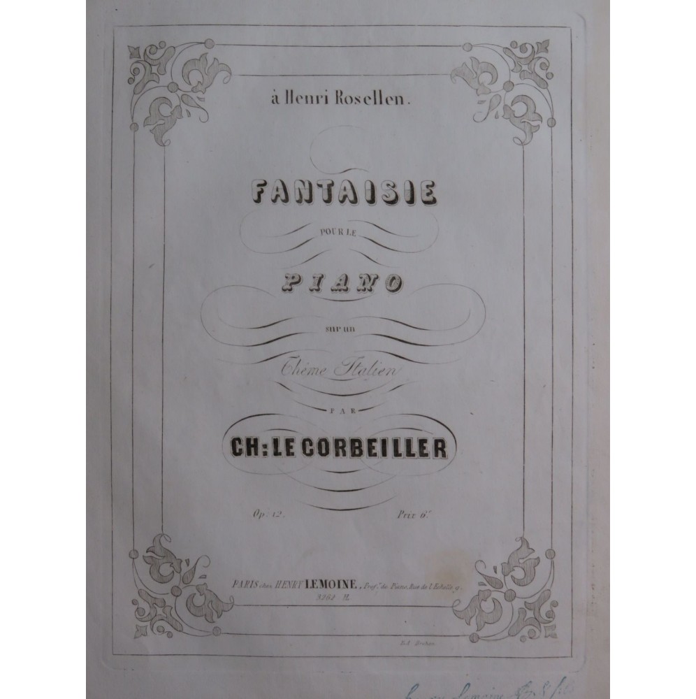 LE CORBEILLER Charles Fantaisie op 12 Piano ca1846