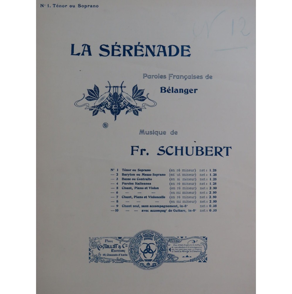 SCHUBERT Franz La Sérénade Chant Piano