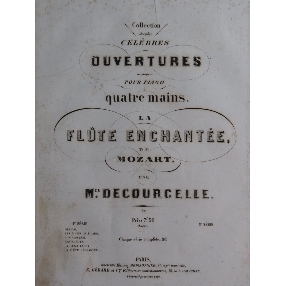 MOZART W. A. La Flûte Enchantée Ouverture Piano 4 mains ca1862