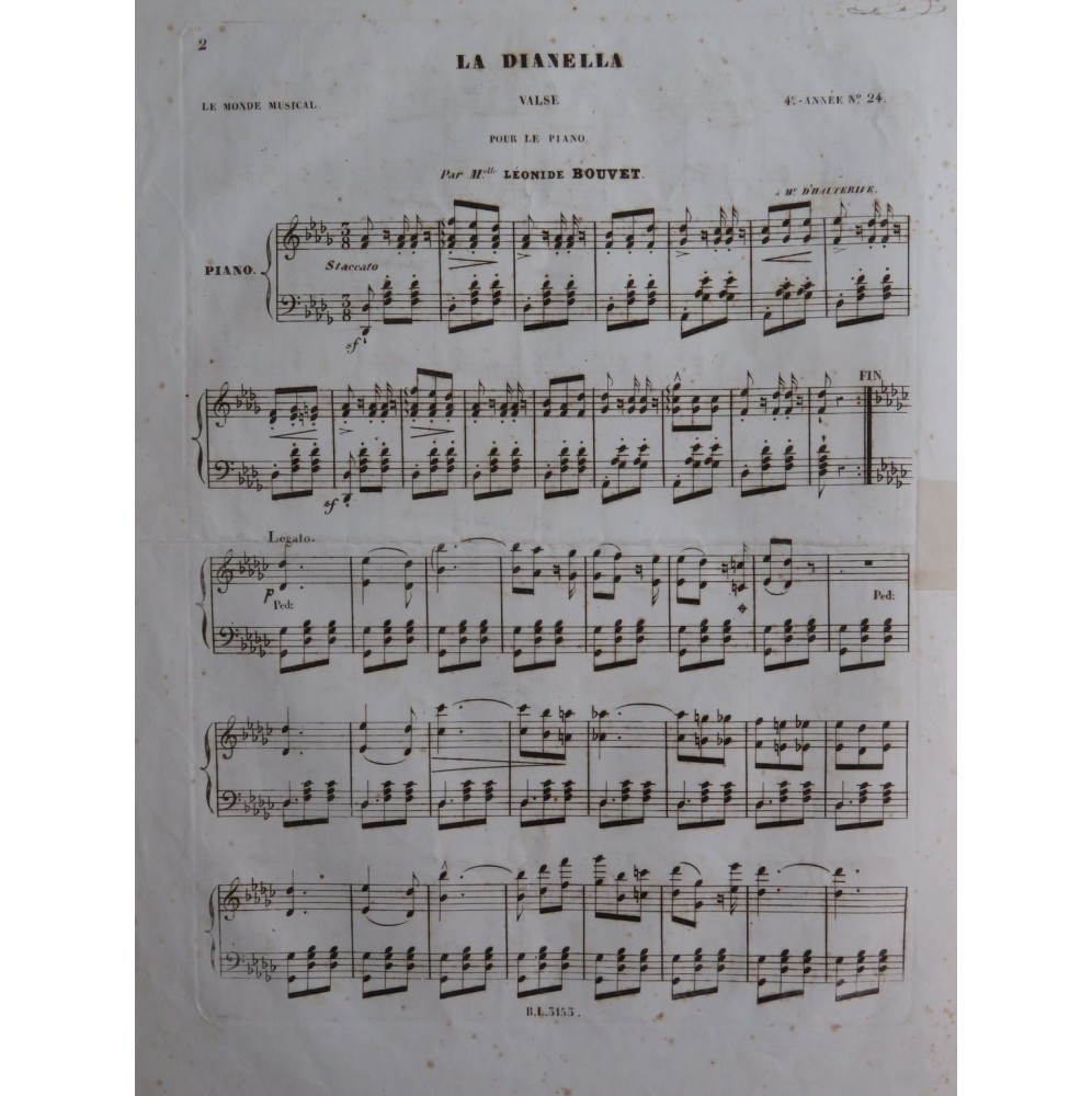 BOUVET Léonide La Dianella Piano ca1840