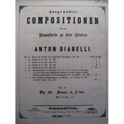 DIABELLI Anton Sonate No 2 op 32 Piano 4 mains XIXe