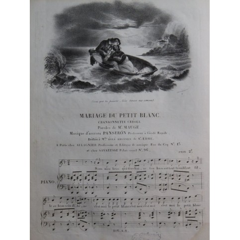 PANSERON Auguste Mariage du petit Blanc Chant Piano ca1830