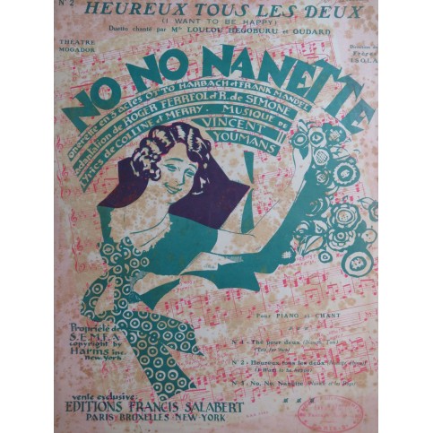 YOUMANS Vincent Heureux tous les deux Chant Piano 1926