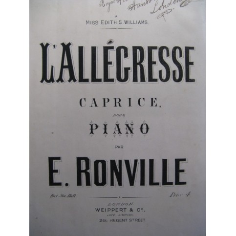 RONVILLE E. L'Allégresse Piano XIXe