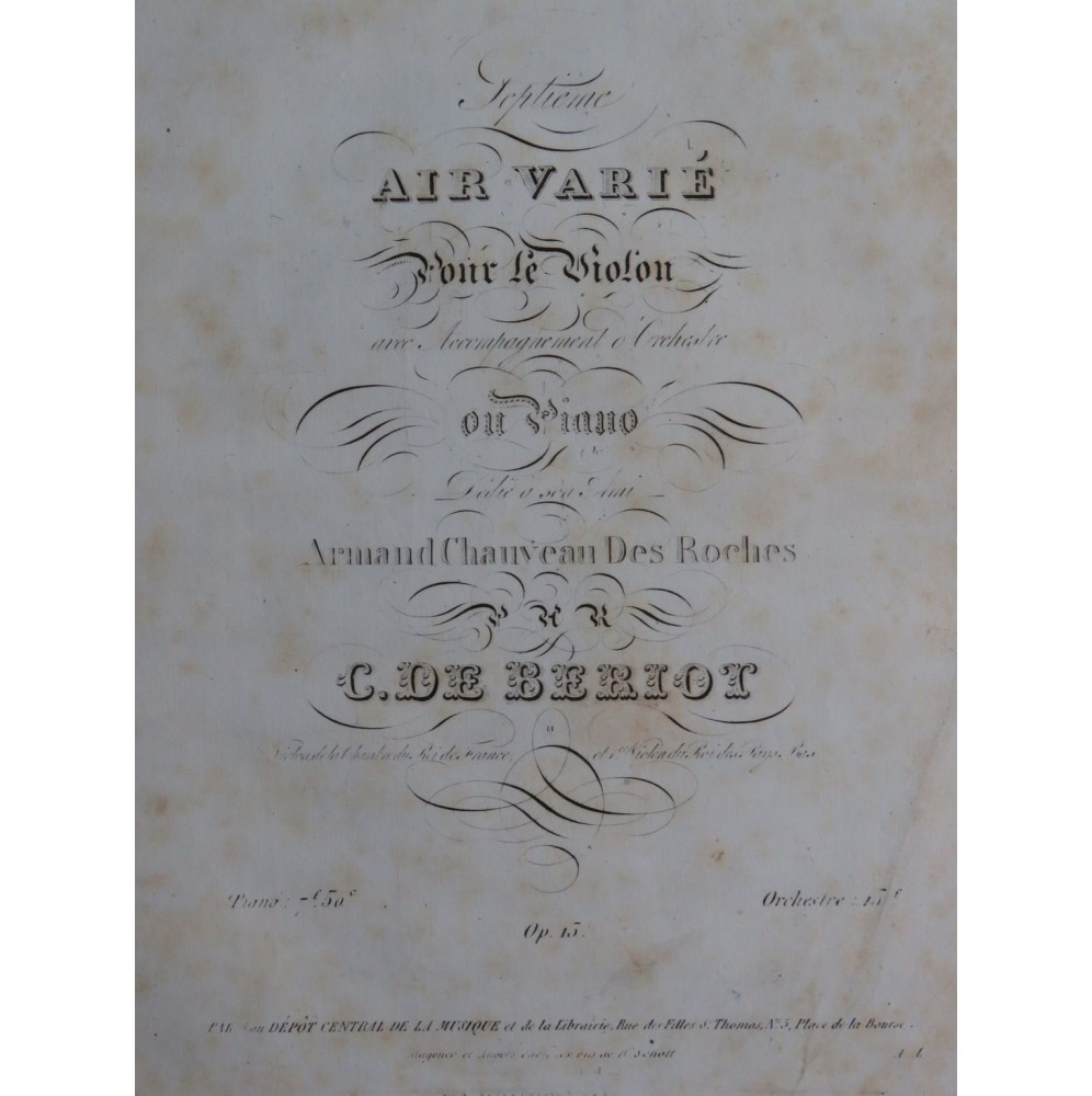 DE BÉRIOT Charles Air Varié No 7 op 15 Violon Piano ca1830