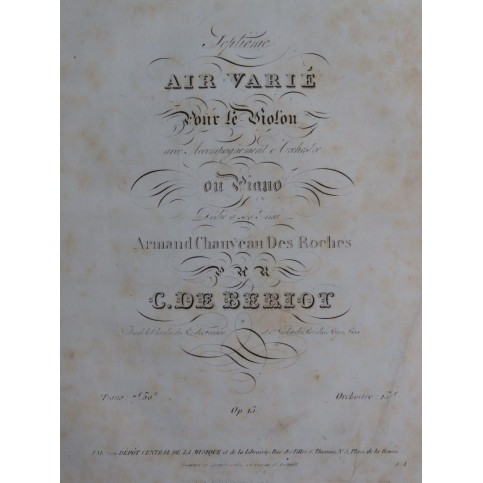 DE BÉRIOT Charles Air Varié No 7 op 15 Violon Piano ca1830