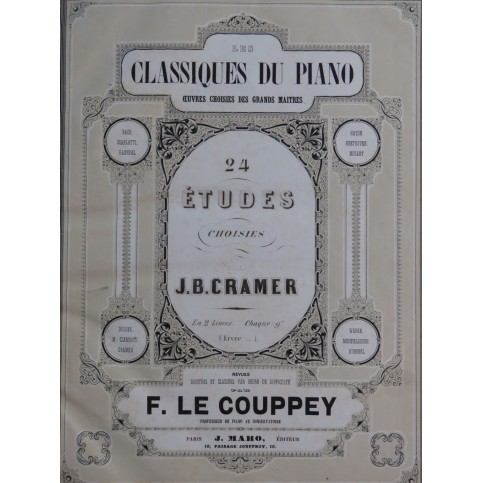 CRAMER J. B. Etudes 24 Pièces pour Piano ca1855