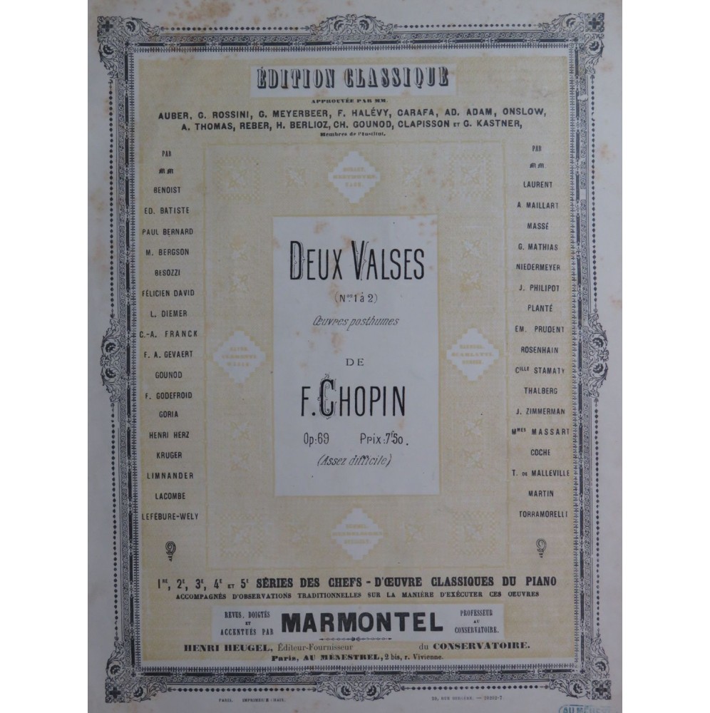 CHOPIN Frédéric Deux Valses op 69 Piano ca1888