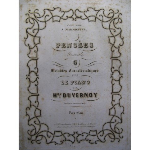 DUVERNOY Henry Pensées Musicales Piano 1849