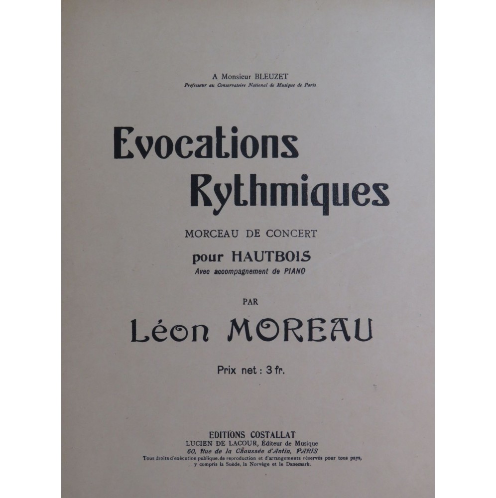 MOREAU Léon Evocations Rythmiques Piano Hautbois 1927