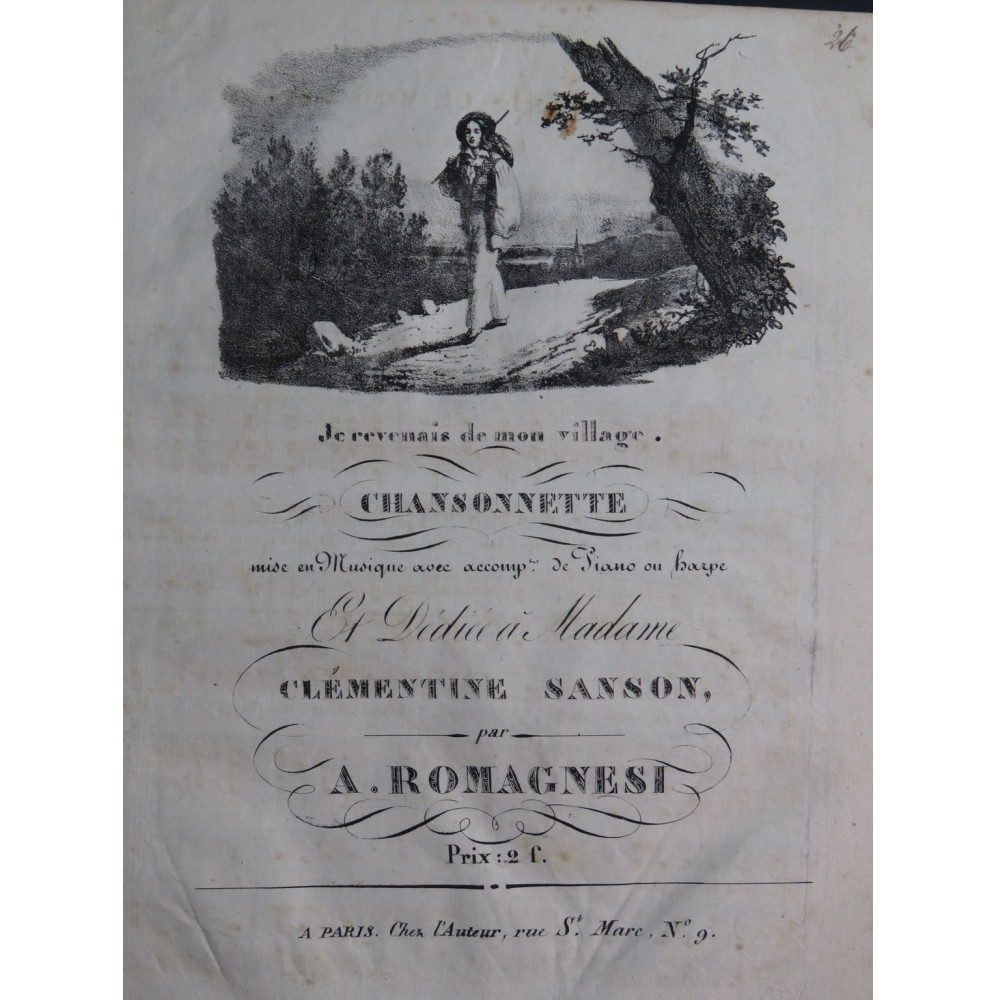 ROMAGNESI Antoine Je revenais de mon village Chant Piano ca1830