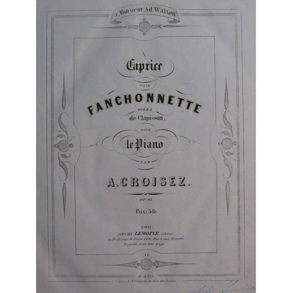 CROISEZ Alexandre Caprice op 95 Piano ca1857