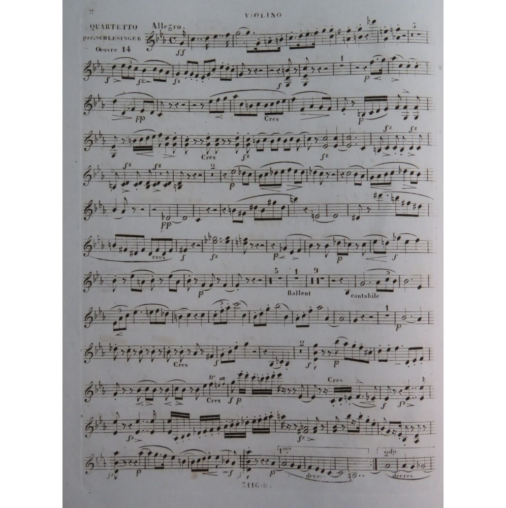 SCHLESINGER Daniel Piano Quartet op 14 Violon Alto Violoncelle ca1835