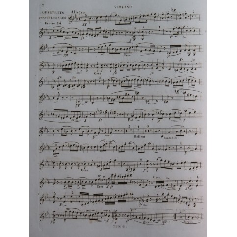 SCHLESINGER Daniel Piano Quartet op 14 Violon Alto Violoncelle ca1835