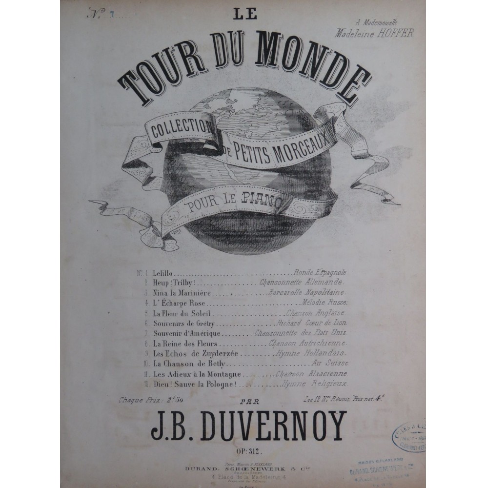 DUVERNOY J. B. Souvenir d'Amérique op 312 Piano ca1875