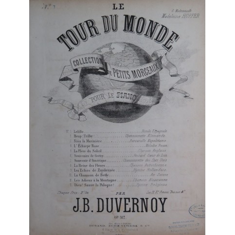 DUVERNOY J. B. Souvenir d'Amérique op 312 Piano ca1875