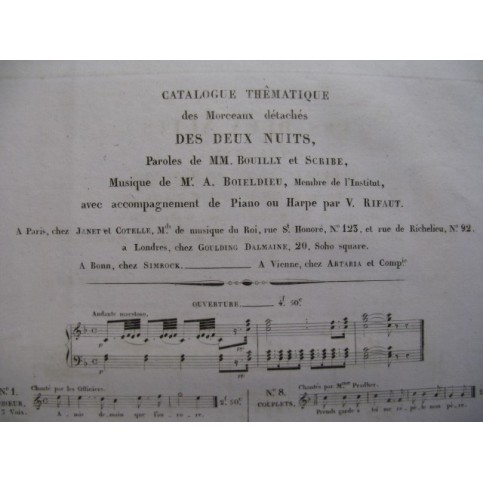 BOIELDIEU Adrien Les Deux Nuits No 8 Chant Piano ou Harpe ca1820