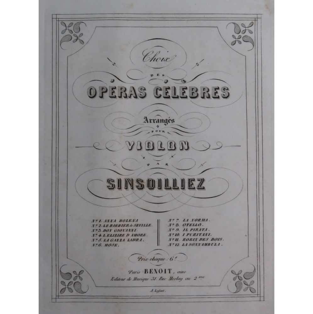 WEBER Freyschutz Sinsoilliez Violon seul ca1865