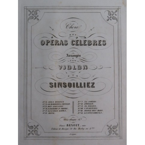 WEBER Freyschutz Sinsoilliez Violon seul ca1865