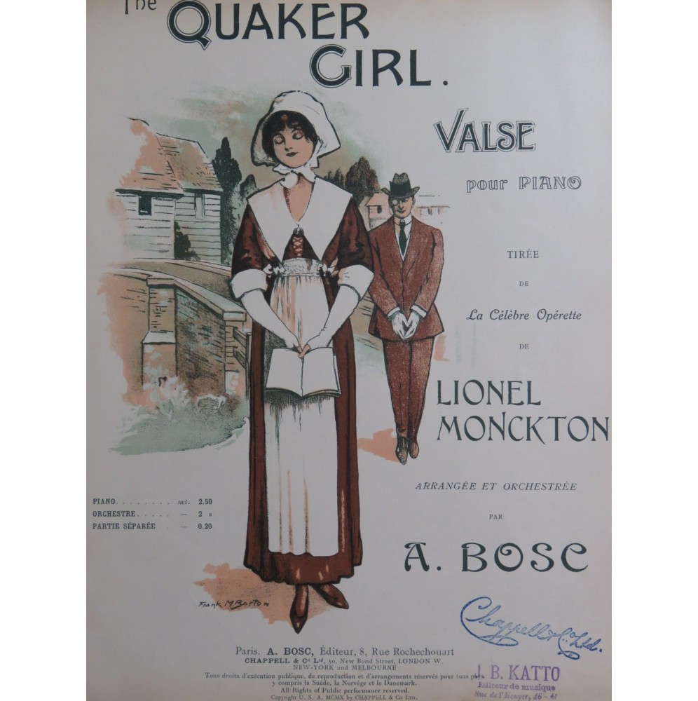 BOSC Auguste The Quaker Girl Valse Piano 1910