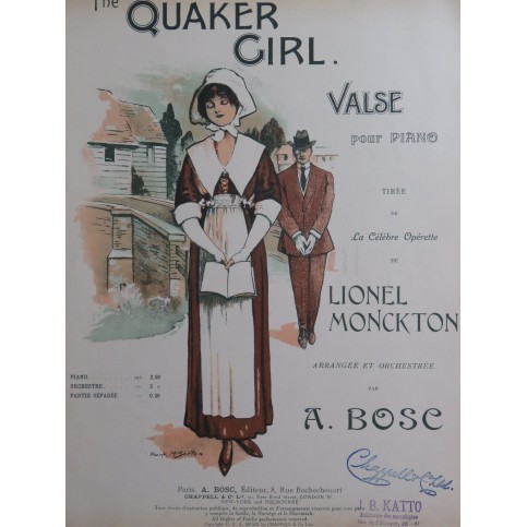 BOSC Auguste The Quaker Girl Valse Piano 1910