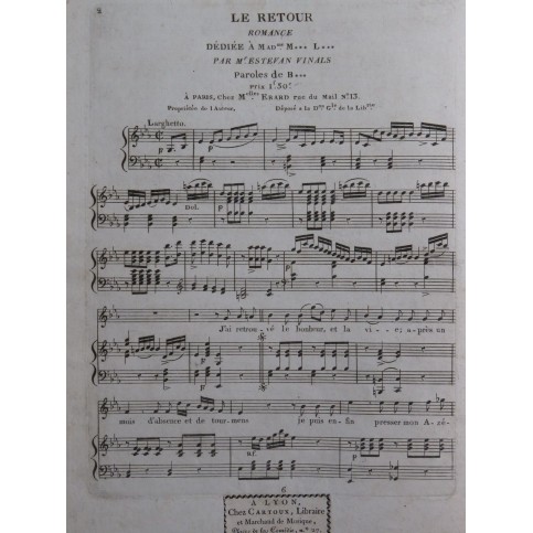 VINALS Estevan Le Retour Chant Piano ca1830