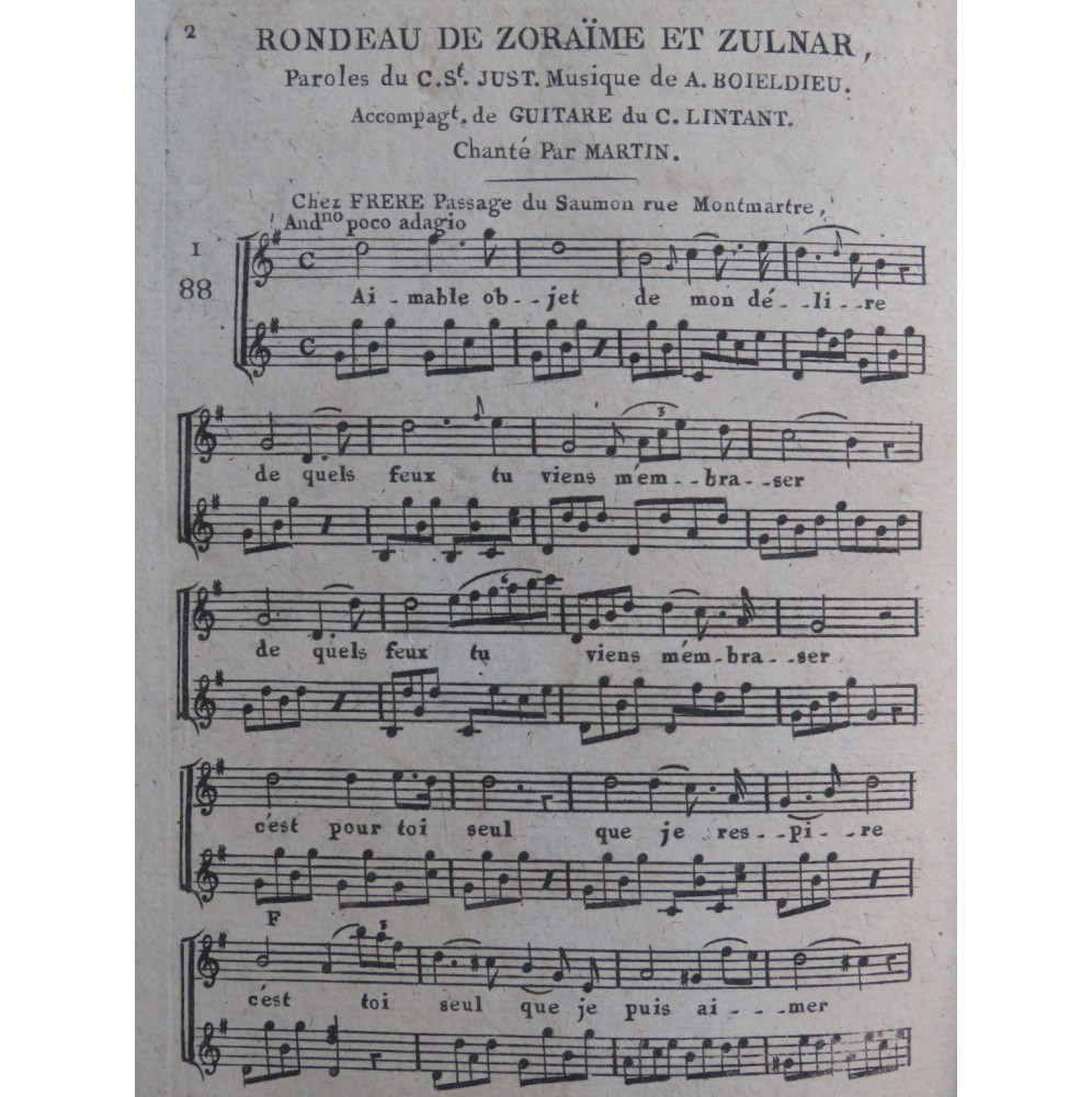 BOIELDIEU Adrien Zoraïme et Zulnar Rondeau Chant Guitare ca1820