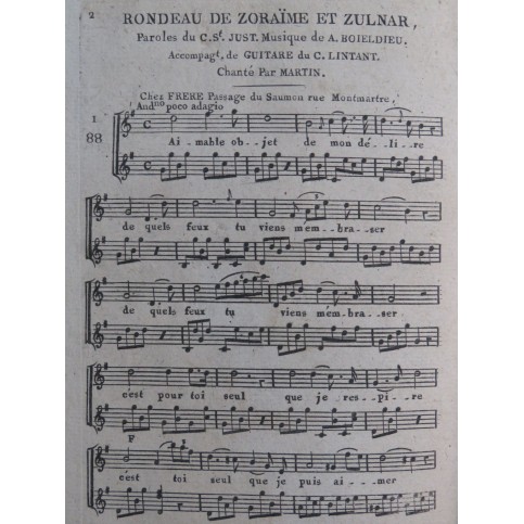 BOIELDIEU Adrien Zoraïme et Zulnar Rondeau Chant Guitare ca1820