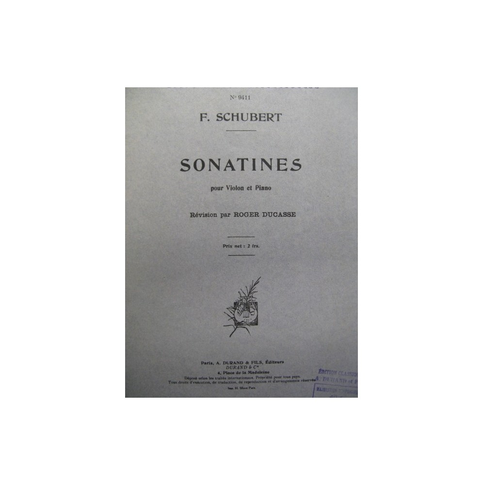 SCHUBERT Franz Sonatines Violon Piano 1916