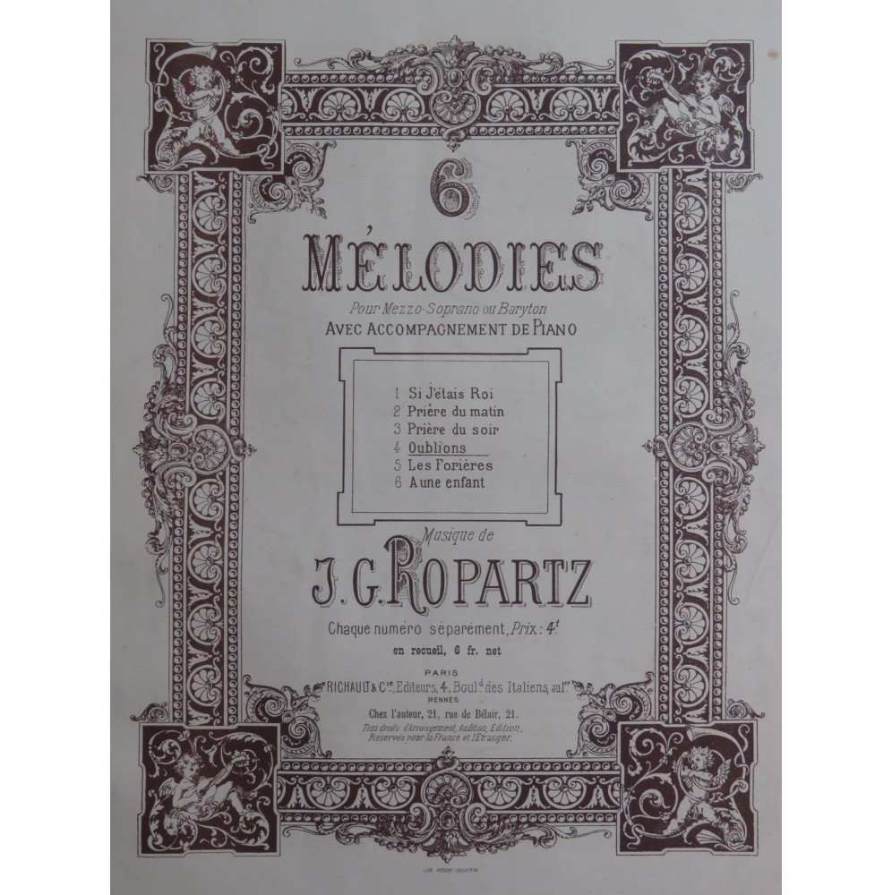ROPARTZ Joseph Guy Oublions op 14 Chant Piano XIXe
