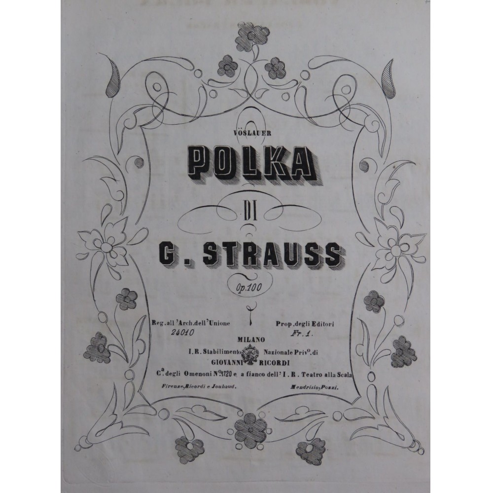 STRAUSS Johann Vöslauer Polka op 10 Piano ca1852