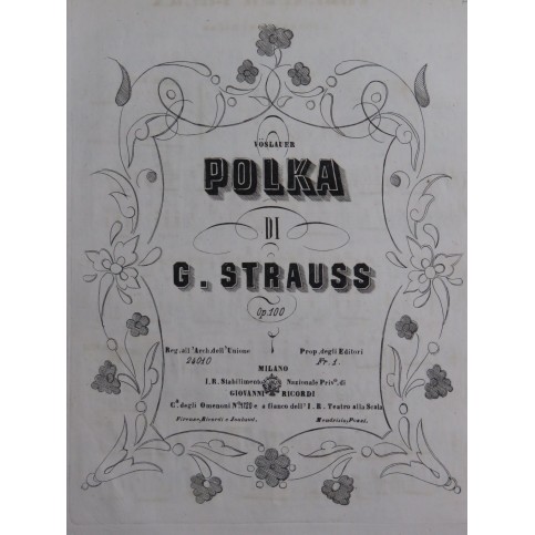 STRAUSS Johann Vöslauer Polka op 10 Piano ca1852