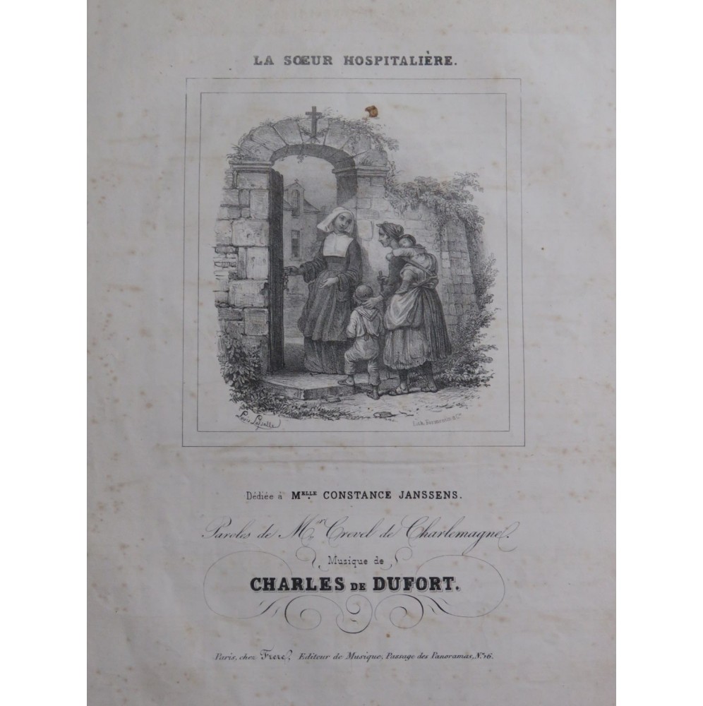DE DUFORT Charles La Soeur Hospitalière Chant Piano ca1840