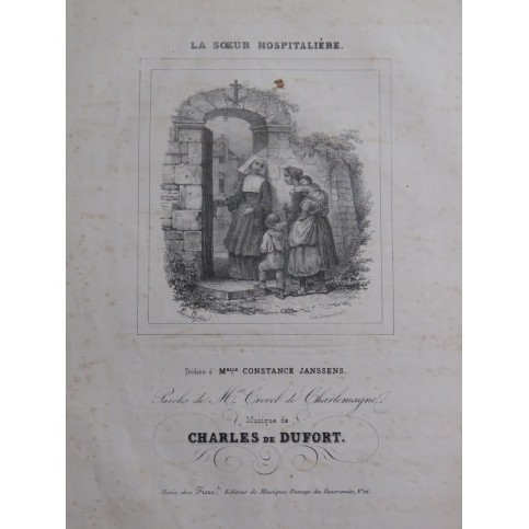 DE DUFORT Charles La Soeur Hospitalière Chant Piano ca1840