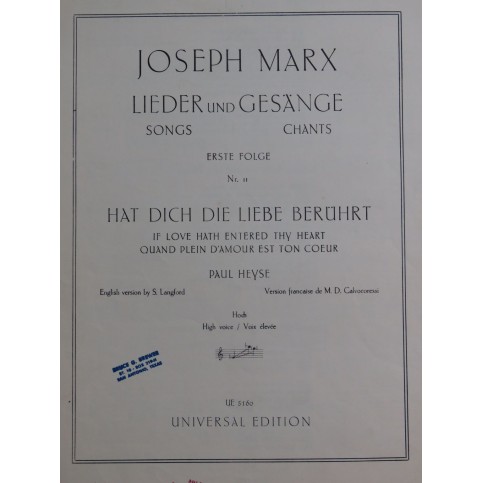 MARX Joseph Hat dich die liebe Berührt Chant Piano 1938