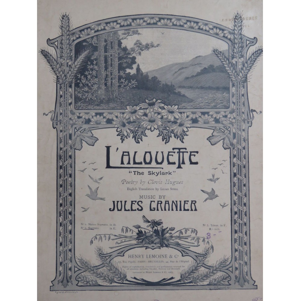 GRANIER Jules L'Alouette Chant Piano 1903