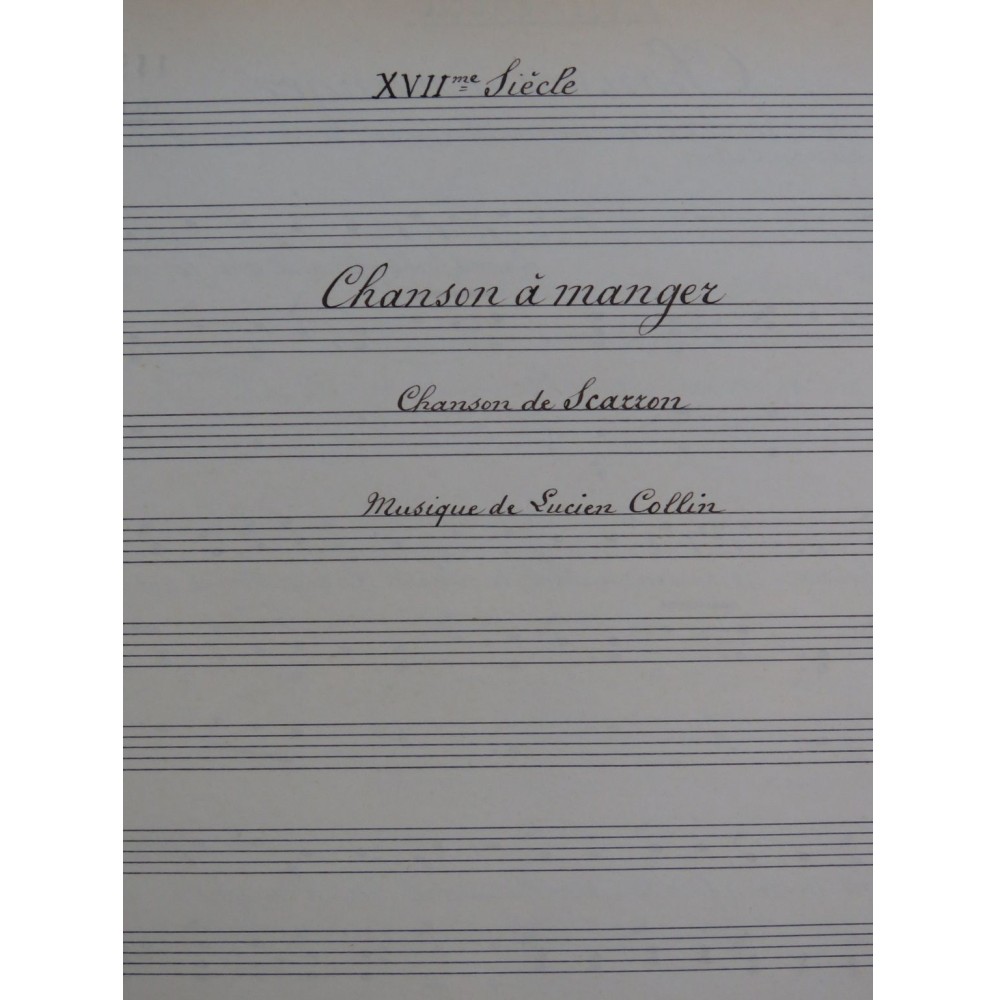 COLLIN Lucien Chanson à manger Manuscrit Chant Piano 1916