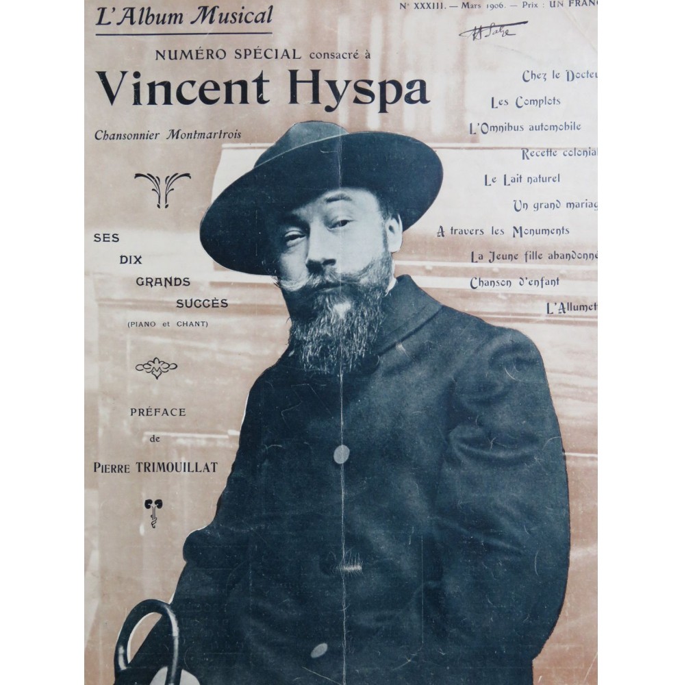 L'Album Musical Vincent Hyspa Erik Satie 1ère édition Chant Piano 1906