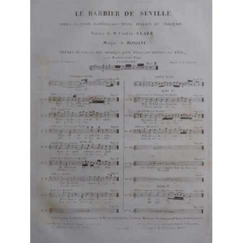 ROSSINI G. Le Barbier de Séville No 3 Chant Piano ou Harpe ca1820