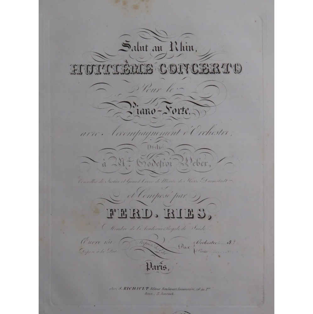 RIES Ferdinand Concerto No 8 op 151 Piano ca1830