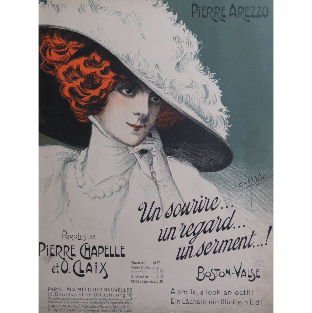 AREZZO Pierre Un sourire...un regard...un serment..! Chant Piano 1910
