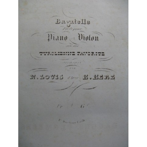 LOUIS N. HERZ H. Bagatelle Violon Piano ca1830